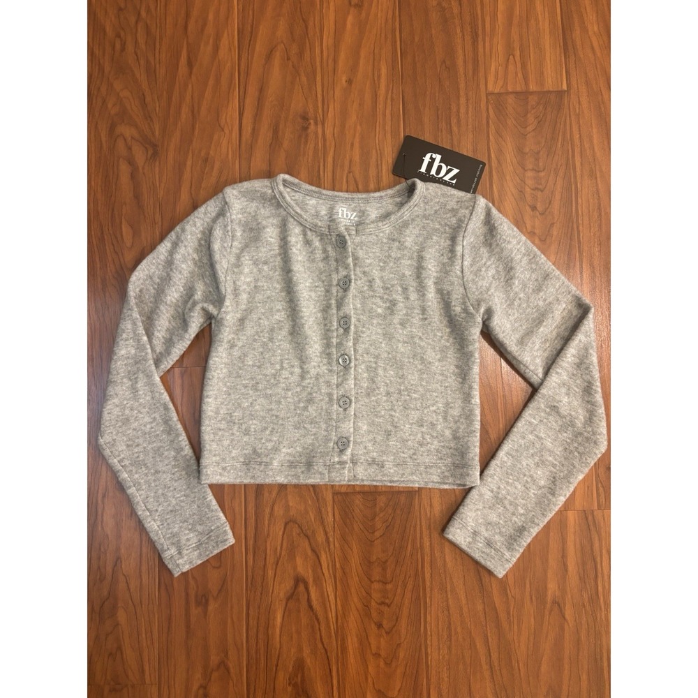 NWT Flowers by Zoe fbz Hachi Grey Button-Front Long Sleeve Cardigan Girls Medium